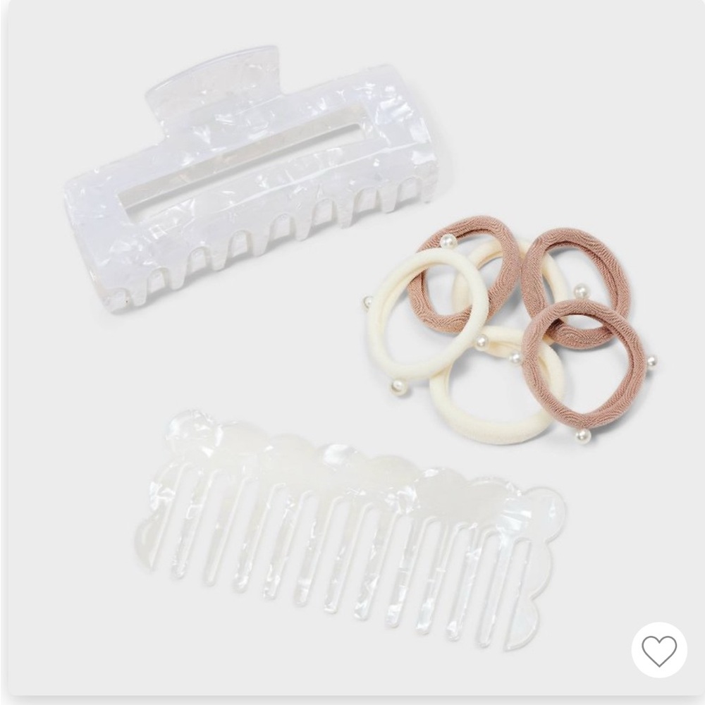 White Hair Clip and Elastic Bands Set